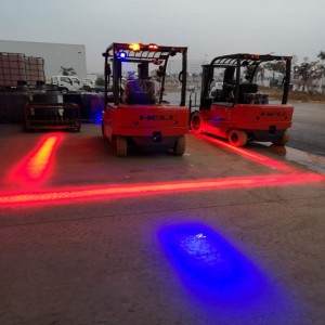 Светлинен светодиоден мотокар с червена зона за безопасност на склад за безопасност на пешеходците